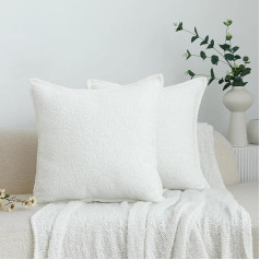 LIGICKY Boucle spilvendrānas pārvalki Pack of 2 Textured Neutral Throw Pillow Covers Broadside Accent Solid Pillow Cases Dekoratīvie dīvāna spilvena pārvalks krēslam Dīvāns Gulta Dzīvojamā istaba, 18x18 collas, Balta