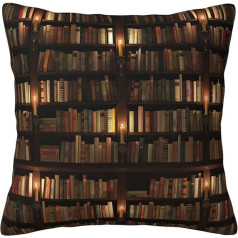 Janleap Mysterious Library Bookcase with Candle Light Cushion Cover Bookcase Design Pillow Case Dekoratīvs spilvenu pārvalks Dekoratīvs spilvenu pārvalks Mājas dekors dzīvojamai istabai Dīvāns Dīvāns Gulta Spilvenu pārvalks 45x45cm