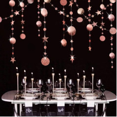 Rose Gold Circle Dots Garland Streamer Kit for Twinkle Star Party Decoration Glitter Bunting Backdrop for Wedding/Baby Shower/Christmas/Birthday/Prom/Wedding