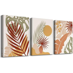 hyidecorart Boho Botanical Pictures, Sage Green, Reddish Brown Orange Abstract Various Leaves Nordic Minimalism Modern Plant Wall Pictures Dzīvojamā istaba Guļamistaba Virtuve Ēdamistaba Birojs Vannas istaba