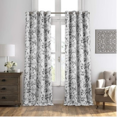 Elrene Home Fashions Avalon Botanical Floral Print Leaf Pattern Linen Grey Window Curtain 52 collas x 84 collas (1 panelis)