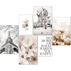 artpin® Modern Plakātu komplekts - Pictures Living Room Decoration Guļamistaba - Paris Flowers Black White Picture Wall without Frame (4 x A3 | 2 x A4) W14