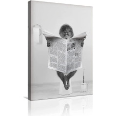 MKHFUW Modern Canvas Wall Art Funny Animals Sitting on the Toilet Newspaper Pictures Reading Bathroom Bedroom Posters Frameless (AFFE,50x70cm)