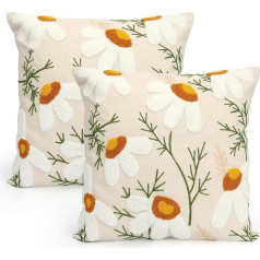 Simpolor Cushion Covers 2 Pack 18x18 collu kvadrātveida spilvenu pārvalki ar izšuvumu ziedu un rāvējslēdzēju Ziemassvētku dekoratīvo spilvenu pārvalku dīvānam Dzīvojamā istaba Guļamistaba (Plant 1)