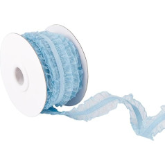 FINGERINSPIRE 9,1 m 20 mm Double Ruffle Lace Trim Light Sky Blue Ruffle Ruffle Stretch Elastīgās malas robežas kroku auduma mežģīnes lentes DIY kleitas, galvassegas, apdare un dāvanu iepakojuma