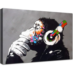 canvashop Modern Pictures for Living Room 50 x 35 cm Banksy Monkey DJ Bansky Street Art Gorilla Monkey Dj Canvas Wall Art