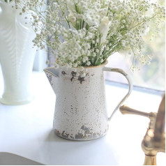 Z² BellaDecor Vintage Metall Blumenvase Milchkännchen Vase Kleine Vasen für Blumen Rustikale Vase Vintage Dekorativer Krug Metall Rustikale Vase Küche Blumenvase Weiss