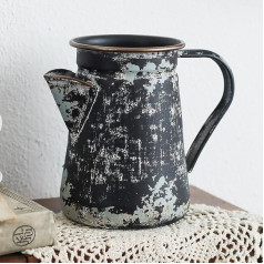 Z² BellaDecor Vintage Metall Blumenvase Milchkännchen Vase Kleine Vasen Shabby Chic Deko Vintage Deko Krug Metall Rustikale Retro vāze Schwarz