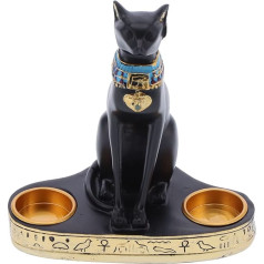 PLLO Cat Statue Ēģiptes kaķis sveķu statuete melna sveču turētājs dekoratīvais kaķis dieviete figūriņa mājas birojs apdare ornaments ornaments