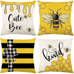 LTDKAEN Summer Honeybee Cushion Covers 45 x 45 cm komplekts no 4 Cute Bee-Friendly Cushion Covers Linen Farmhouse Decor Throw Cushion Covers for Sofa Bedroom