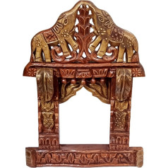 Purpledip Wooden Wall Hanging Elephant Jharokha, Royal Palace Window: Vintage Showpiece, Copper Finish, 17