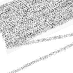 FINGERINSPIRE 18,3 m Metallische Zopfborte 7 mm Breit Silberfarben Dekorative Gimpenborte Wellenmuster Nähband Polyester Verzierung Spitzenbesatz Für DIY Party Kleidung Vorhang Kleid Dekoration