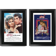 HWC Trading FR A3 GREASE COLLECTION X 2 MOVIE MOVIE TRAVOLTA NEWTON JON Pfeiffer Dāvanas ar autogrāfu Autograph Picture Print A3 Framed Print Poster