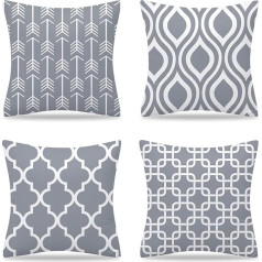 YuhooTech 4 Pack Outdoor Cushion Covers Throw Pillow Case Decorative Soft Square Single Sided Printed Cushion Covers for Home Office Sofa Car Garden Grey