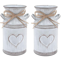 Cabilock 2pcs Vintage Metal Galvanised Flower Vase Heart Shape French Bucket Pot Shabby Chic Milk Jug Tin Pitcher Vase Wedding Table Centrepiece