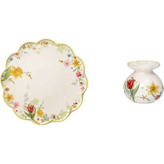 Villeroy & Boch Pavasara atmodas tortes šķīvis Flower Meadow 33cm & Pavasara atmodas vāze 10,5cm Mazā vāze