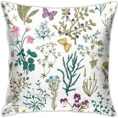 DJNGN Pillowcase Blumenkräuter Wildblumen Botanischer Kissenbezug, doppelseitiger Druck, versteckter Reißverschluss-Kissenbezug, 18x18 Zoll schöner Kissenbezug mit bedrucktem Muster