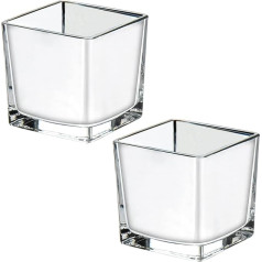 10 x 10 x 10 cm Decorative Glass Cube, Glass Vase, Glass Cube, Silver Coated Square Glass Vases, Square Cube, Flower Vase, Candle Holder, Perfect as Wedding Decoration, 2 Pieces