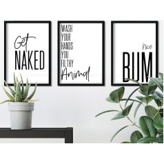 B33NA3 Melnbalts vannas istabas sienas plakāts bez rāmja A3 Funny Humorous Modern Minimalist Wall Poster (3 Pack)