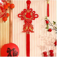 Hängende Ornamente mit chinesischen Knoten 2 Stück rote chinesische Knotenschnur, chinesischer Fu-Charakter, Charm-Quaste, glückliche chinesische Neujahrsdekoration, hängende Verzierung for Mondjahr,