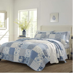 Laura Ashley - King sega, divpusējs kokvilnas gultasveļas komplekts ar atbilstošiem spilvendrānu pārvalkiem, lauku mājas iedvesmots mājas dekors (Paisley Patchwork Blue, King)