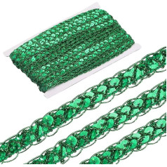 12,7 metri 1cm Sequin Lace Trim Trim Sequin Trim Craft Embellishments DIY Šūšanas kostīms Green