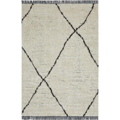 -LUXOR- living Living Room Rug Ovada with Fringes, Modern Diamond Design in Beige, 160 x 230 cm