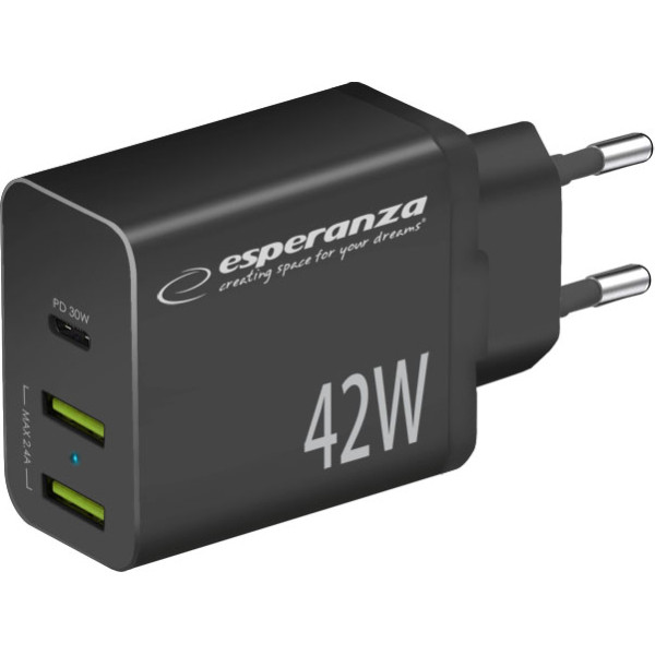 EZC106K tīkla lādētājs 42w usb-c pd 30w / 2x usb-a 12w