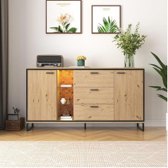 BTM THREE DRAWERS TWO DOOR SIDEBOARD EXQUISITE GRAIN MODERN WOOD COLOUR WITH STORAGE COMPARTMENTS - STYLISH AND FUNCTIONAL HOME FURNIT