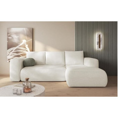 Easy4You Lambi Cream Corner Sofa L-Shape Right 266 x 89 x 164 cm with Sleep Function and Storage Space - Диван-кровать с ящиком - Современная мебель для гостиной - Ткань: Букле 01