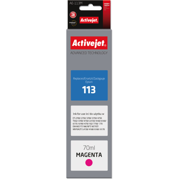 Effiki Activejet ae-113m tinte (rezerves tinte epson 113 c13t06b340; augstākās kvalitātes; 70ml; sarkana)