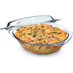 Kadax Casserole Dish Made of Heat Resistant Glass, Fireproof Vessel, Glass Roasting Dish with Lid and Handles, Tableware for Roasting, Oven, Electric Hob, for Lasagna, Meat, Transparent (Oval 4.4L)