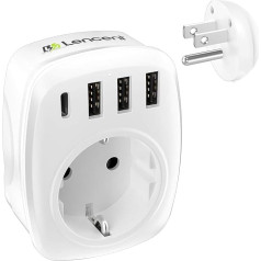 Lencent Ceļojuma adaptera adapteris America Germany Plug, ES-ASV, B tipa ceļojuma kontaktdakša ASV Amerikai, Kanādai, Meksikai, Taizemei, Taizemei, Sienas kontaktligzdas ar 3 USB/1 C tipa kontaktligzdas adapteri