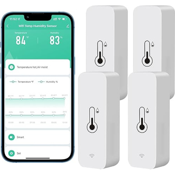 Comboss Датчик термометра-гигрометра WiFi, беспроводной датчик влажности и температуры внутри и снаружи помещения с удаленным приложением для 