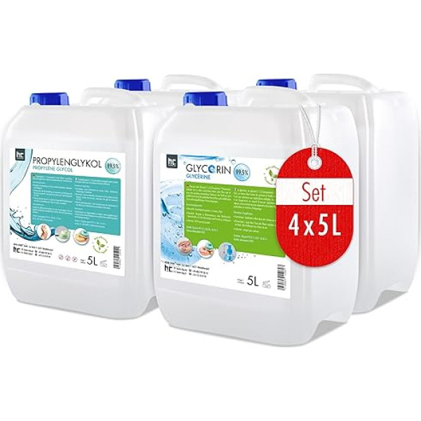 Höfer Chemie 1 x 5 l propilēnglikola 99,5 % farmaceitiskās kvalitātes un 1 x 5 l glicerīna 99,5 % pārtikas kvalitātes komplekts