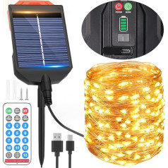 Auoplus Solar Fairy Lights Outdoor with Type C Charging Port, 30 m 300 LED Copper Wire Solar Fairy Lights for Outdoor Use with 13 Modes, Remote Control & Timer, IP65 Waterproof Solar Fairy Lights Outdoor for