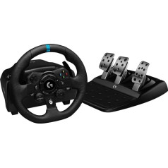 Logitech G923 Gaming TRUE FORCE sacīkšu stūres rats ar pedāļiem, spēka atgriezeniskā saite līdz 1000 Hz, ātri reaģējošs pedālis, dubultā sajūga sistēma, ādas stūres rats, priekš Xbox X sērijas | S, Xbox One / PC - melns