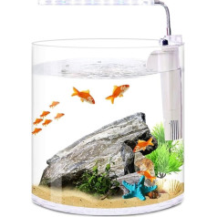 Kleiner Tank Aquarium, tragbare Fischschale Tank, Ökologisches Aquascape Gerades Desktop-Aquarium Kleines süßes transparentes Glas rundes Aquarium for Zuhause, Wohnzimmer, Büro, Filter, LED-Licht, Fis