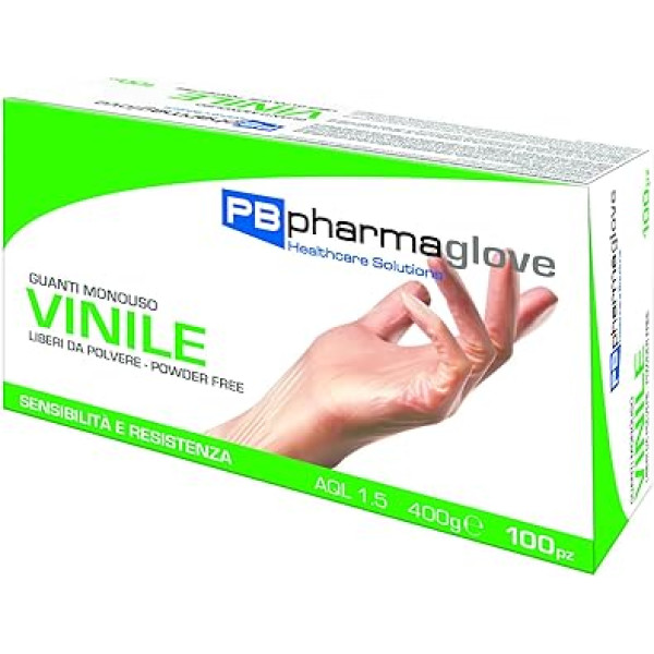 PBPharma - Vinila cimdi bez talka - augstas kvalitātes cimdi - profesionāļiem un lietošanai mājās - laboratorijām, sanitārajām telpām, virtuvei, tetovēšanas studijām M 7-7 ½ - iepakojumā 1000 gabalu - ražots Itālijā