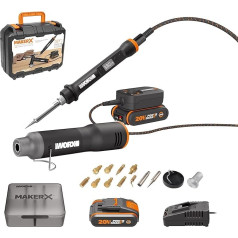 WORX mini termopistole un lodāmurs 18 V (maks. 20 V) MakerX, WX989, PowerShare, 1 x 2 Ah akumulators ar displeju, 1 x 2 Ah lādētājs