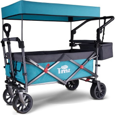 TMZ Handcart Foldable with Roof Hand Trolley Transport Trolley Equipment Trolley Beach Trolley with Rear Brake Foldable Solid Rubber Tyre up to 120 kg Load Capacity, Turquoise/Grey