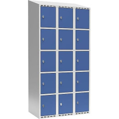 kaiserkraft | Schließfachschrank Fydor | 5 Fächer | lichtgrau/brillantblau | B 900 mm | 3 Abteile | schräge Dachform | Vorhängeschloss