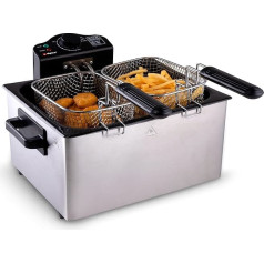 alpina Double Fryer 5L WJ-801 - fritēze ar eļļu 200 W - fritēze ar 3 groziņiem - regulējams termostats līdz 190 °C - aizsargāts pret pārkaršanu - ideāli piemērots čipsiem vai uzkodām - nerūsējošais tērauds -