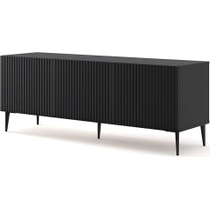 BIM Mēbeles Ravenna TV skapītis B 150 cm 3D ar frēzētu priekšpusi Augstas kvalitātes MDF metāla kājas Bīdāmā skapīša kumode TV galdiņš (melns paklājs, melnas kājas)