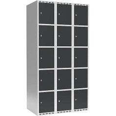 kaiserkraft | Schließfachschrank Fydor | 5 Fächer | lichtgrau/grau | B 900 mm | 3 Abteile | flache Dachform | Zylinderschloss