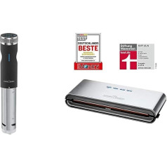 Profi Cook PC-SV 1126 Sous Vide Stick, nerūsējošais tērauds, LED daudzfunkciju displejs, taimera funkcija, 800 W un PC-VK 1080 nerūsējošā tērauda vakuumizturīgs plombētājs, kas ļauj pārtiku vakuumēt līdz pat 8x ilgāk