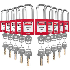 BULANGDI Lockout Tagout Locks Set - 10 Red Lotus Locks, Assorted Keys, 2 Keys Per Lock, OSHA Compliant Lock Out Padlocks, Safety Padlocks for Electric