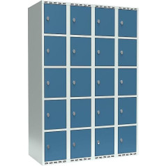 kaiserkraft | Schließfachschrank Fydor | 5 Fächer | lichtgrau/brillantblau | B 1200 mm | 4 Abteile | flache Dachform | Vorhängeschloss