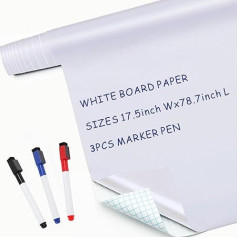 SweeHome Whiteboard-Papier, 43,9 x 199,9 cm, selbstklebend, trocken abwischbar, abnehmbare Wandaufkleber für Kinder, Büro, Schule und Zuhause, mit 3 Markern