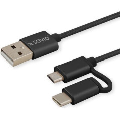 Kabeļa cl-128 (micro usb b tipa, usb c tipa - usb 2.0 a tipa ; 1m; krāsa melna)